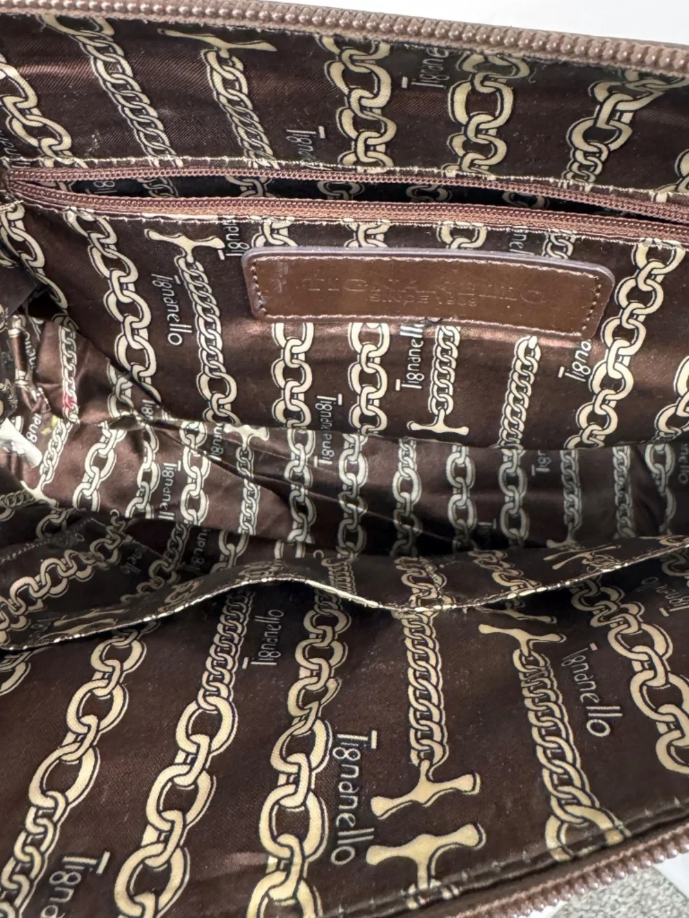 Tignanello Genuine Leather Two-Tone Satchel Crossbody Bag Brown Tan